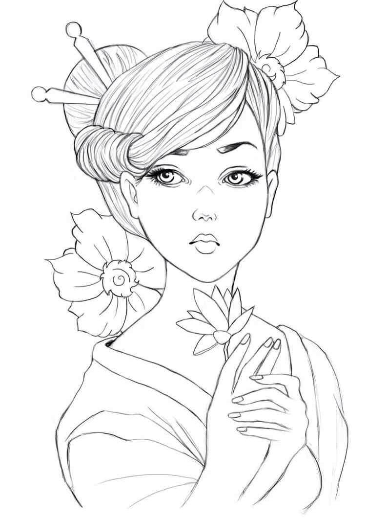 Girl Coloring Pages For Adults
 Geisha colouring page Asian Coloring Pages