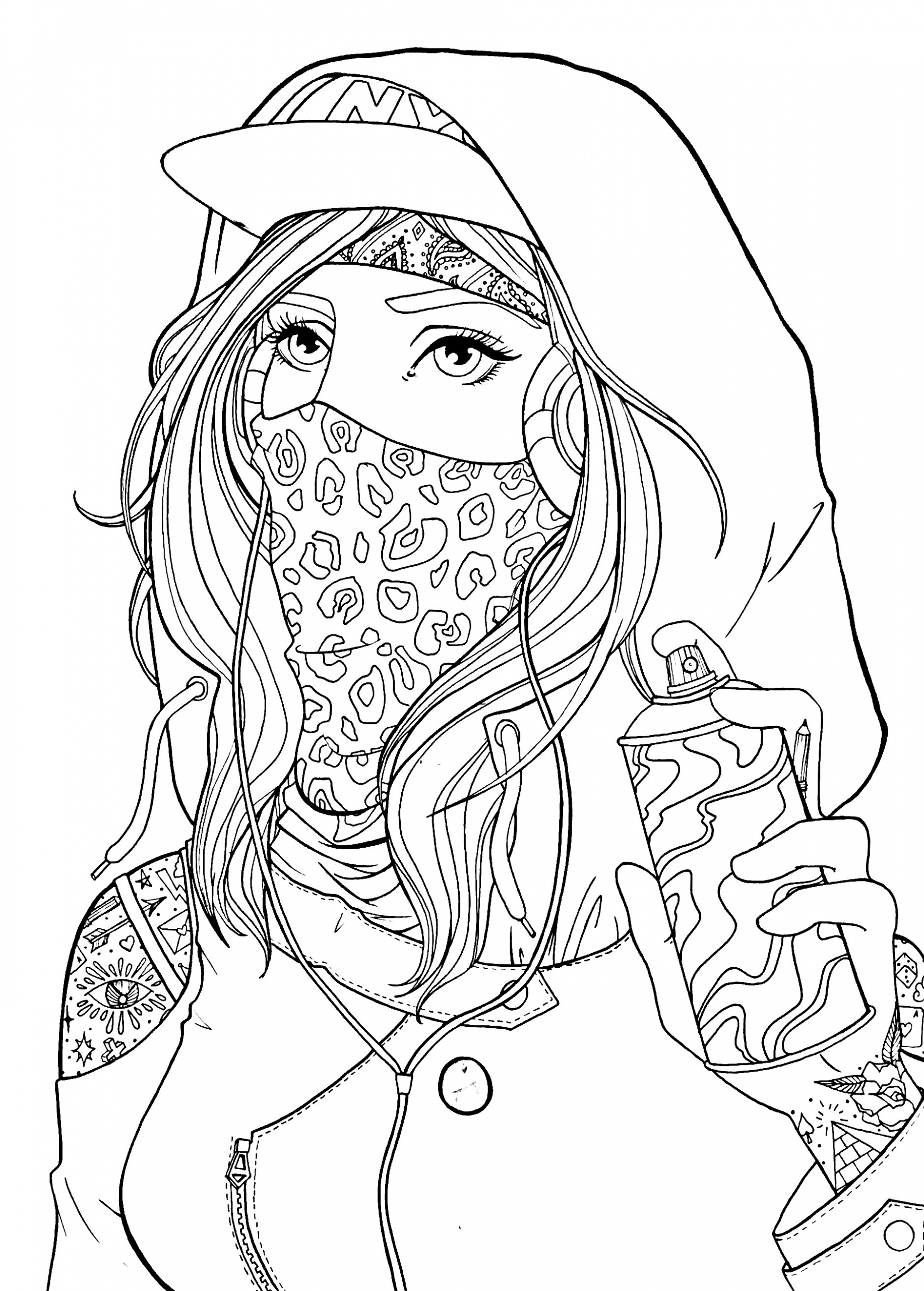 Girl Coloring Pages For Adults
 Graffiti girl drawing lineart