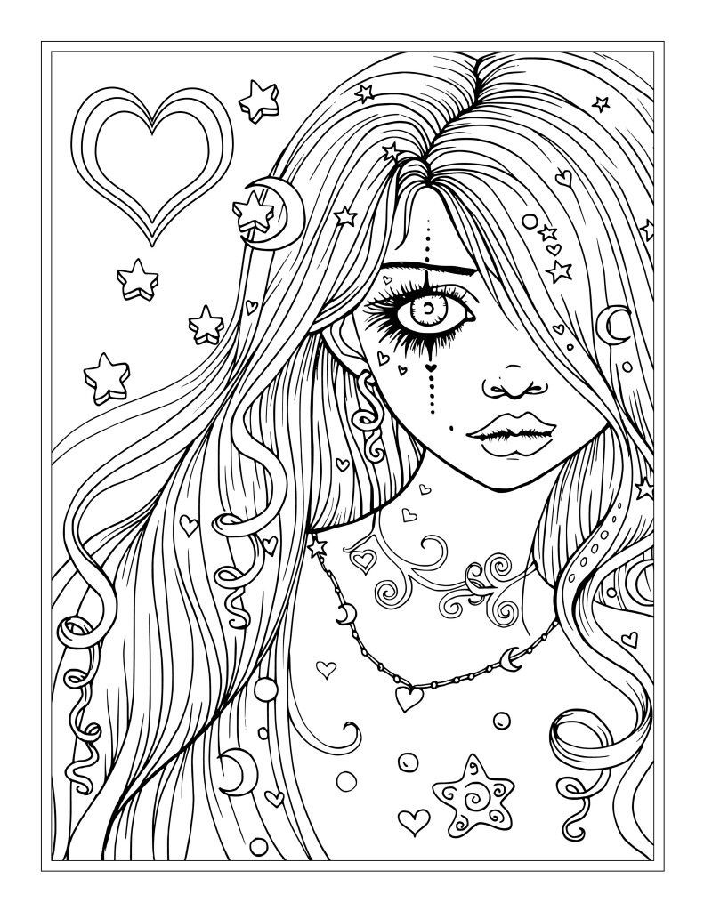 Girl Coloring Pages For Adults
 "Worry" free fantasy girl coloring page by Molly Harrison