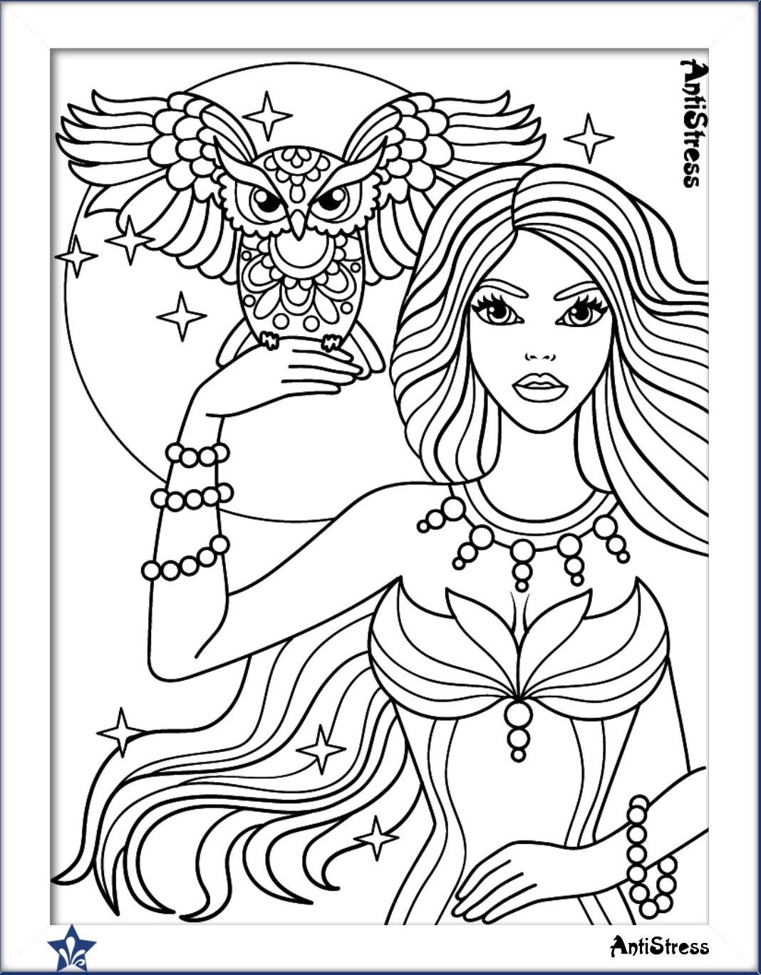 Girl Coloring Pages For Adults
 Owl and girl coloring page