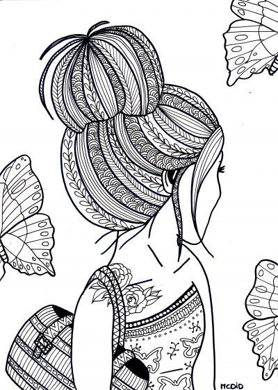 Girl Coloring Pages For Adults
 Free coloring page for adults Girl with tattoo Gratis