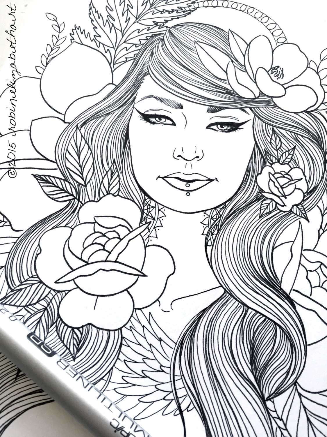 Girl Coloring Pages For Adults
 Girls with Tattoos Pack Adult Coloring Pages Magnolias