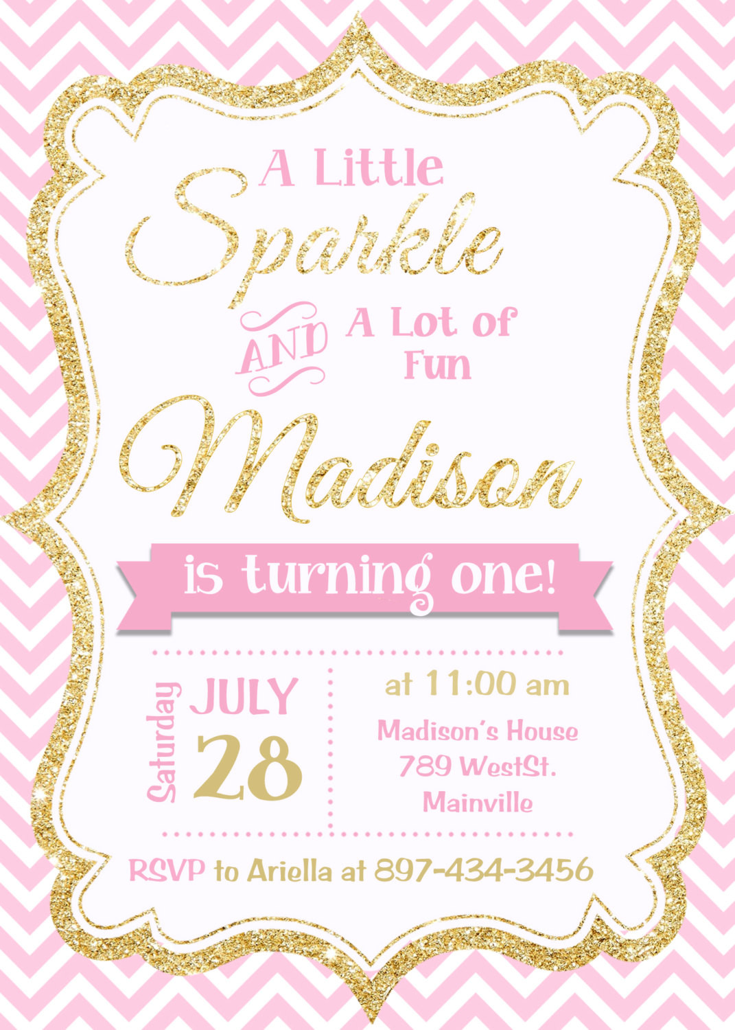 Glitter Birthday Invitations
 Pink and Gold invitation Gold Glitter Invitation 1st