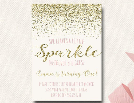 Glitter Birthday Invitations
 Pink and Gold Sparkle Birthday Invitation Blush and Gold