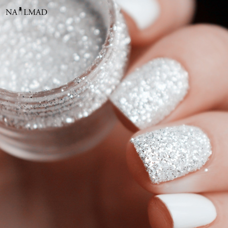 Glitter Dust For Nails
 10ml Shiny Silver Nail Glitter Sequin White Glitter Powder