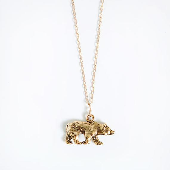 Gold Bear Necklace
 Items similar to gold bear charm long necklace gold