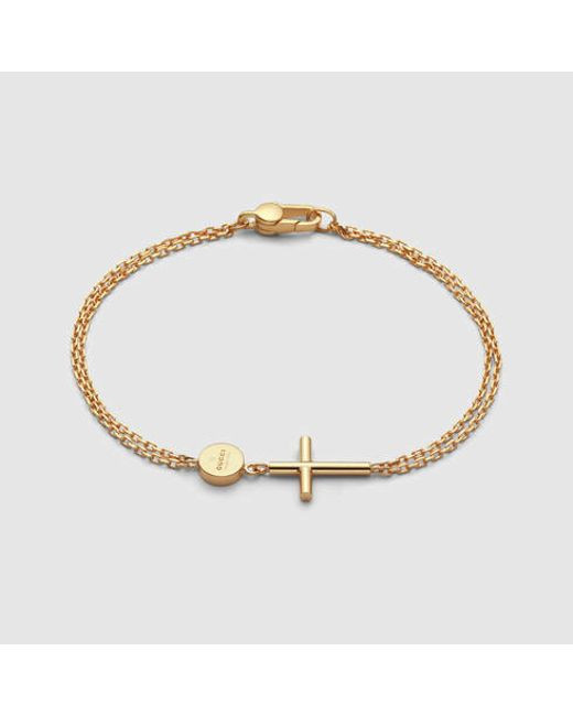 Gold Cross Bracelet
 Gucci Bracelet With Cross And Tag in Gold for Men 18k