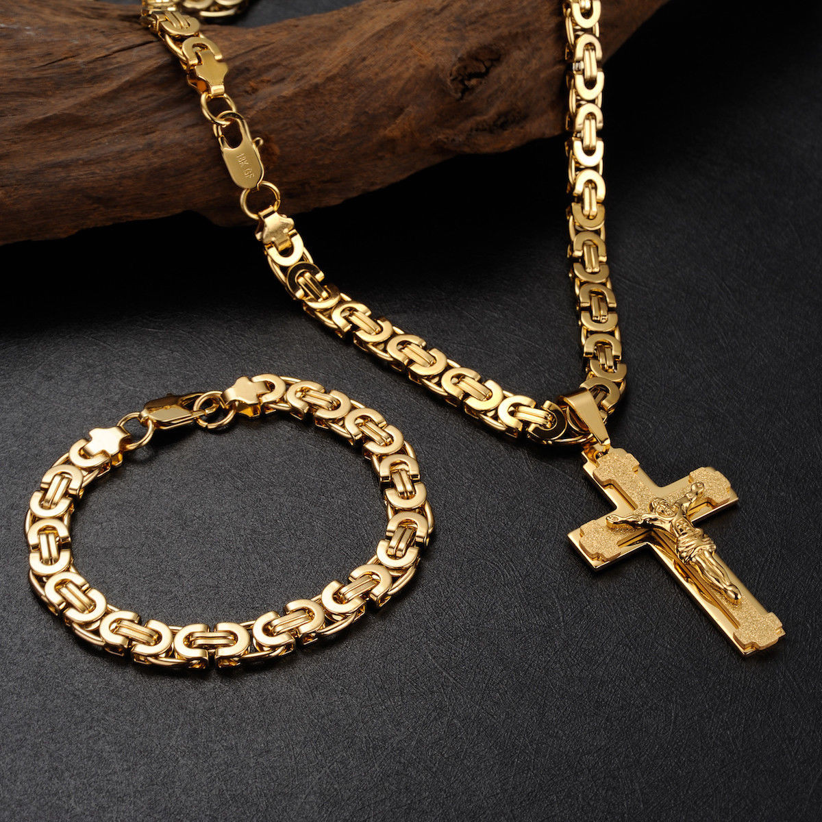 Gold Cross Bracelet
 Luxury Men s 18K Gold Filled Necklace Chain Cross Pendant