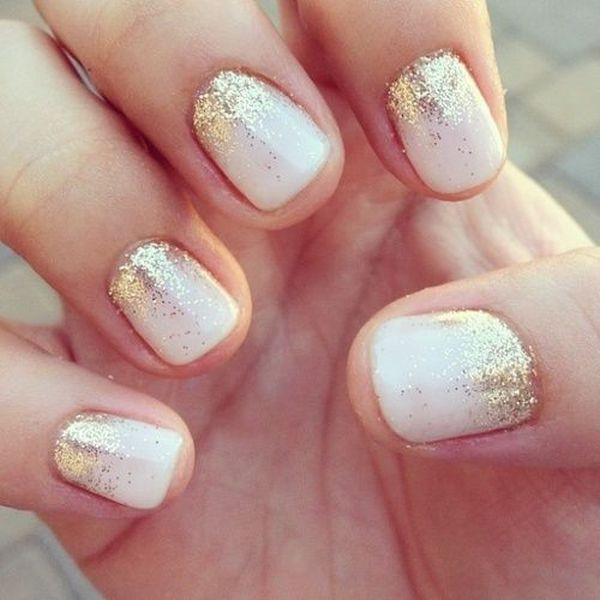 Gold Glitter Ombre Nails
 5 Cute and Dainty Nail Art Designs with a White Base