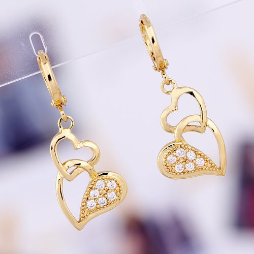 Gold Leverback Earrings
 Women Fashion Gold Heart Shape Leverback Earrings Dangle