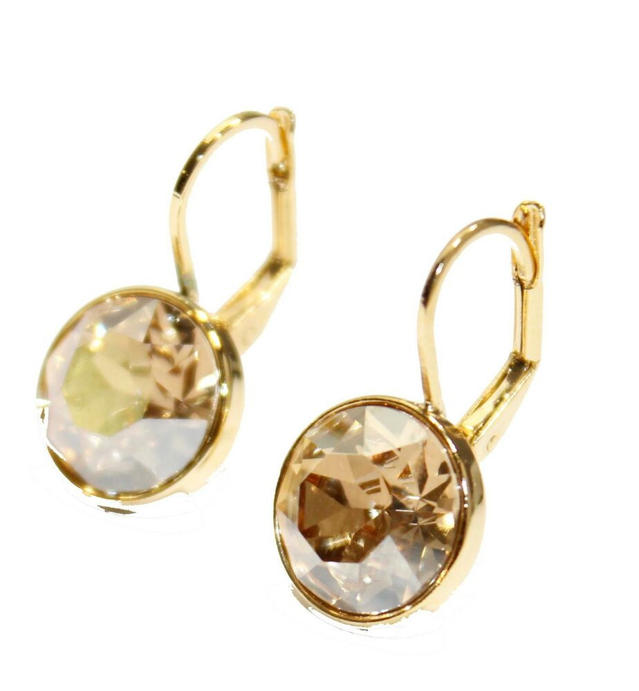 Gold Leverback Earrings
 Swarovski Elements Champagne Bella Earrings Gold Plated