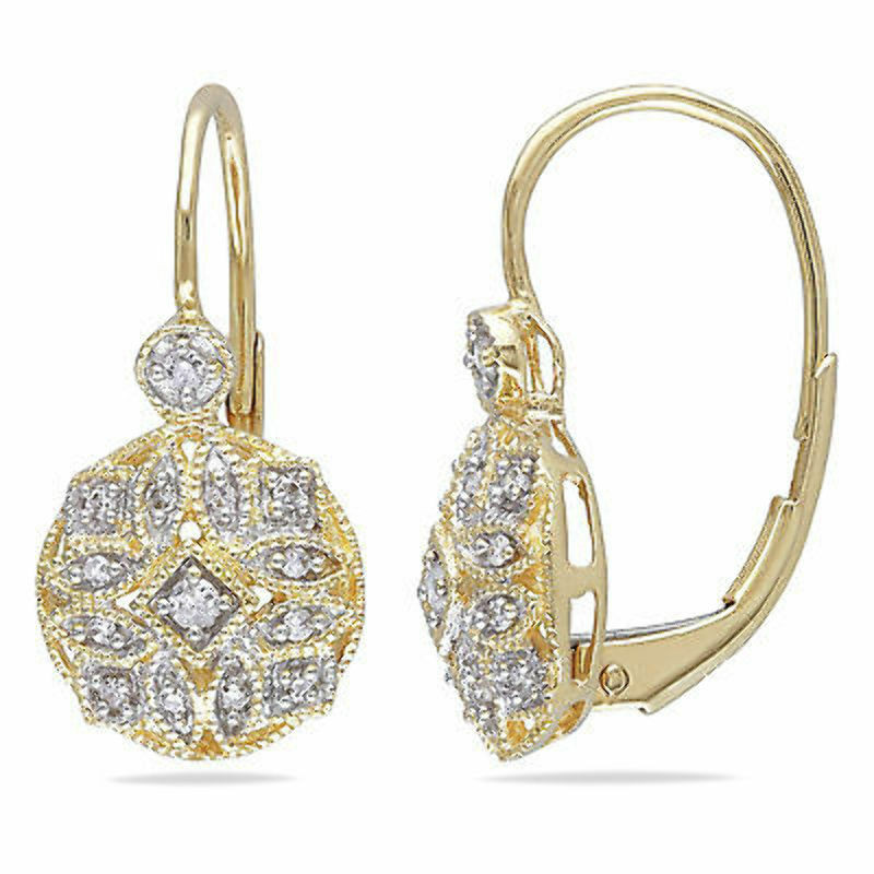 Gold Leverback Earrings
 14k Yellow Gold 1 8 ct TDW Diamond Geometric Leverback