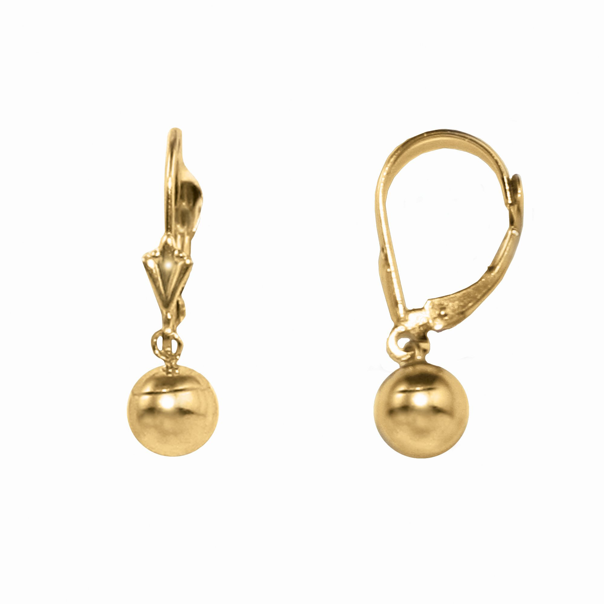 Gold Leverback Earrings
 8MM Ball Drop on Leverback Earrings 10K Yellow Gold