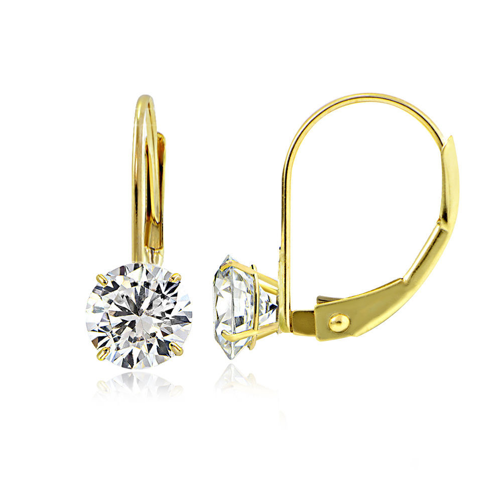 Gold Leverback Earrings
 14K Yellow Gold 1 00 CTTW Cubic Zirconia Round Leverback