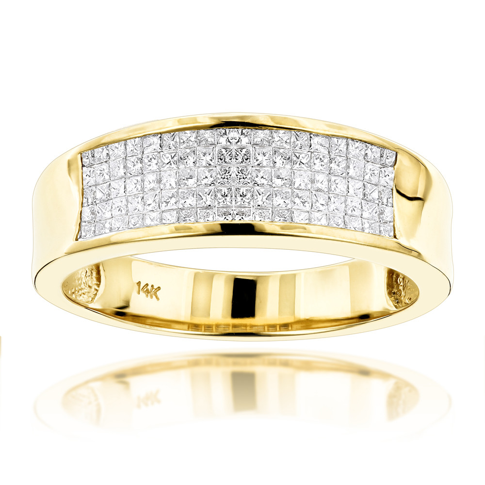 Gold Men Wedding Bands
 14K Gold Princess Cut Diamond Mens Wedding Ring 1 50ct