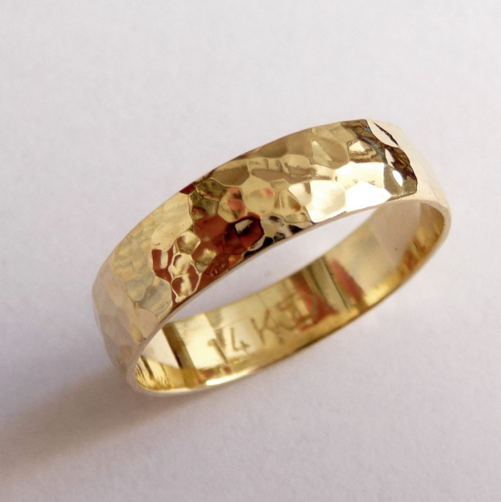 Gold Men Wedding Bands
 Gold mens wedding band wedding ring 5mm wide hammered for men