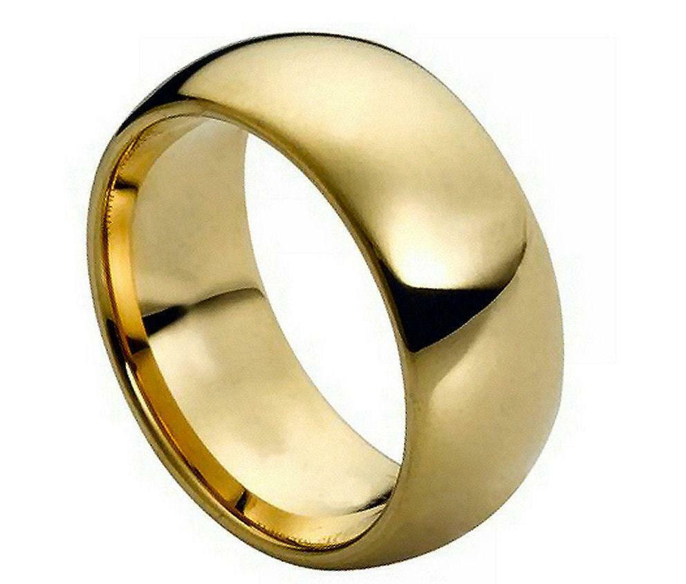 Gold Men Wedding Bands
 Tungsten Carbide Mens Wedding Band 9MM Ring Domed Gold