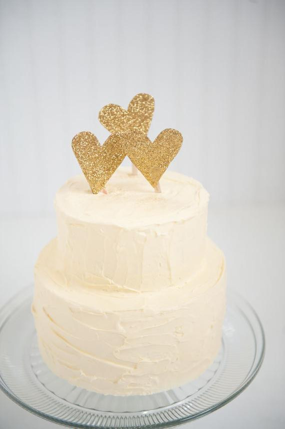 Gold Wedding Cake Toppers
 Gold glitter heart wedding cake topper