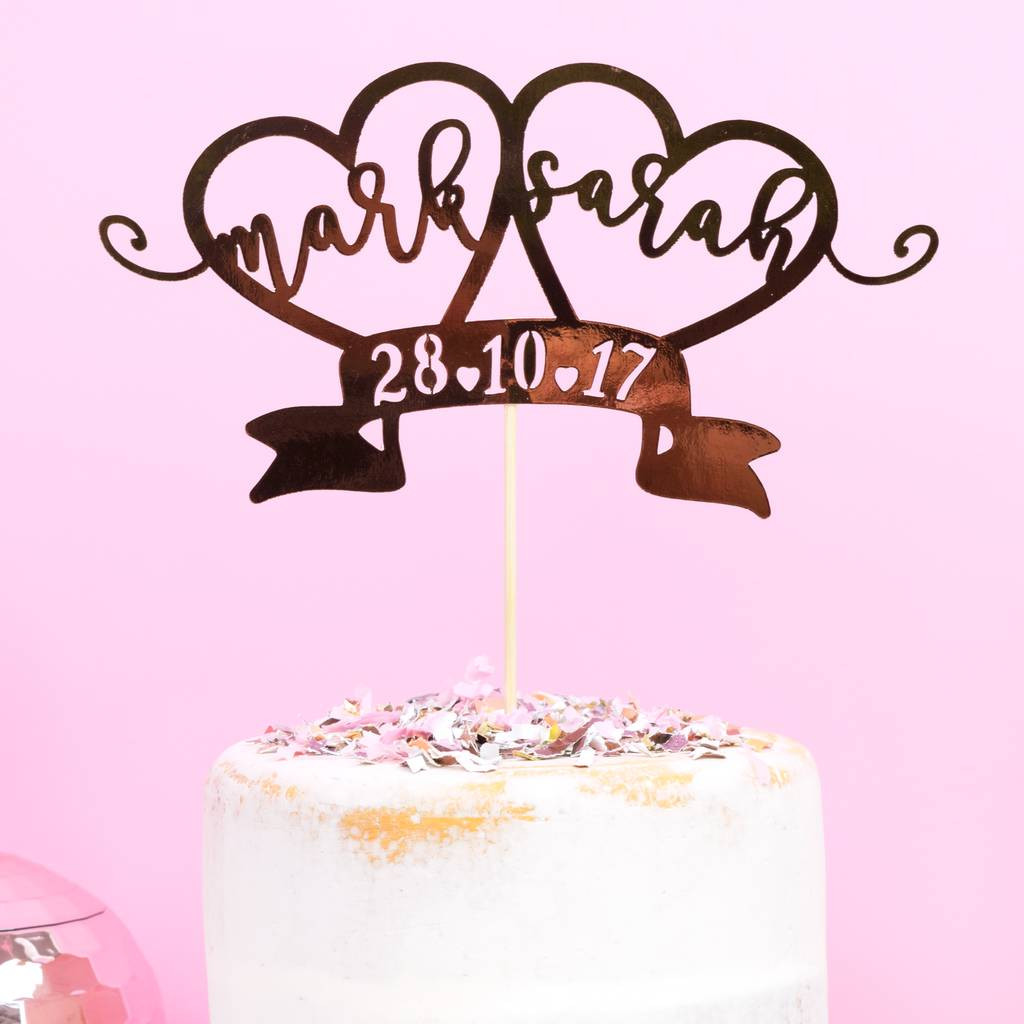 Gold Wedding Cake Toppers
 personalised rose gold wedding cake topper by all her