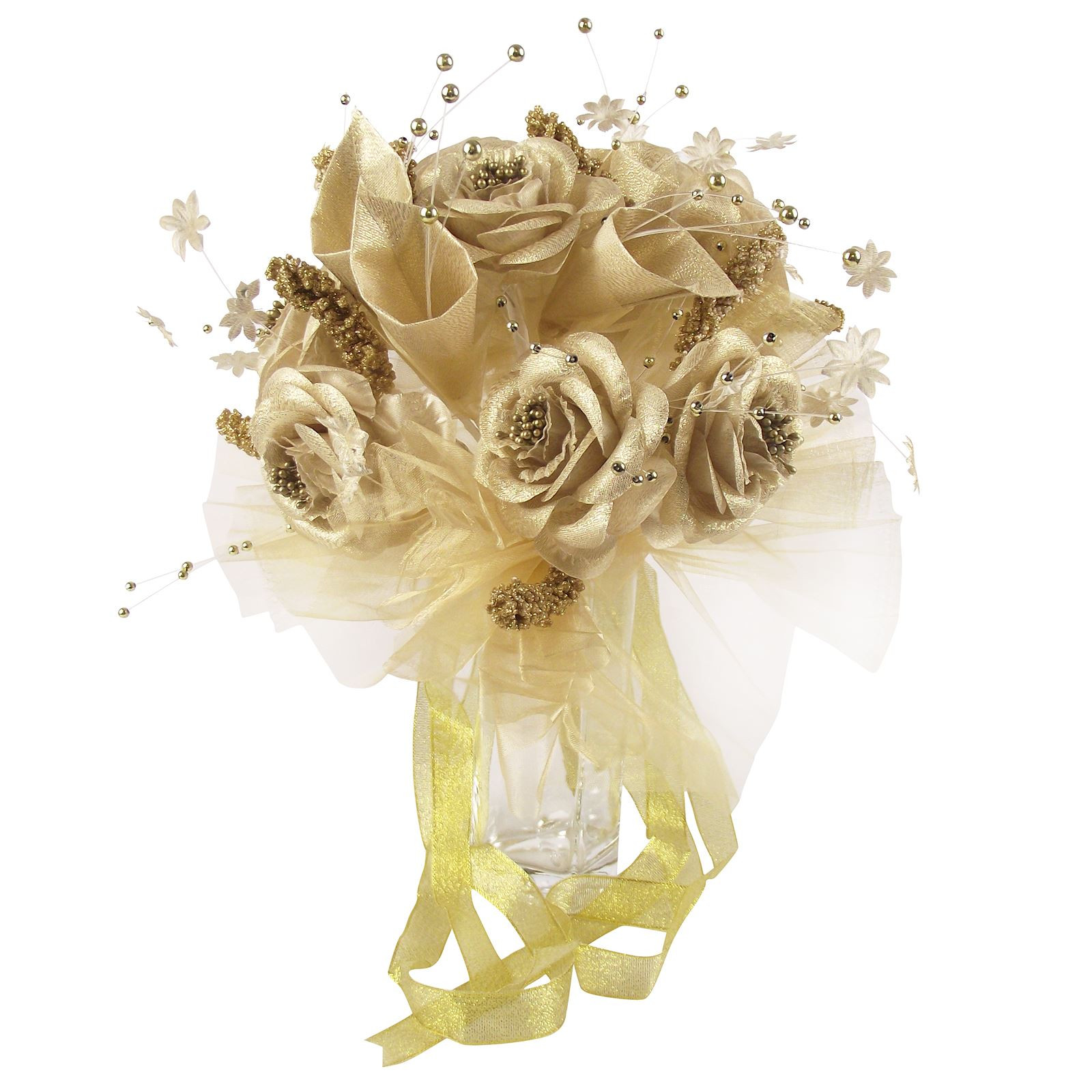 Gold Wedding Flowers
 Metallic Gold or Silver Bridal Bouquet Bride Wedding Fake