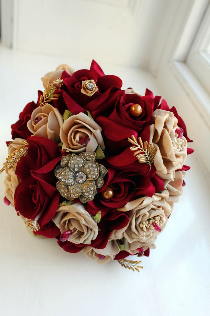 Gold Wedding Flowers
 Burgundy and Gold Bouquet I d want real red roses