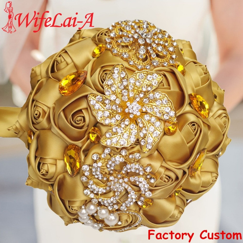 Gold Wedding Flowers
 Aliexpress Buy WifeLai A Gold Brooch Diamond Bridal