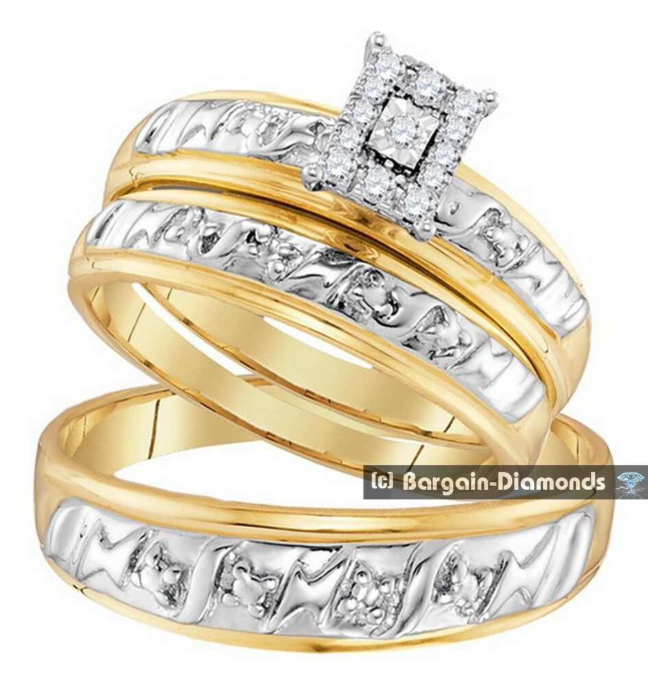Gold Wedding Ring Sets
 diamond 11 carat 3 ring bridal 10K gold engagement