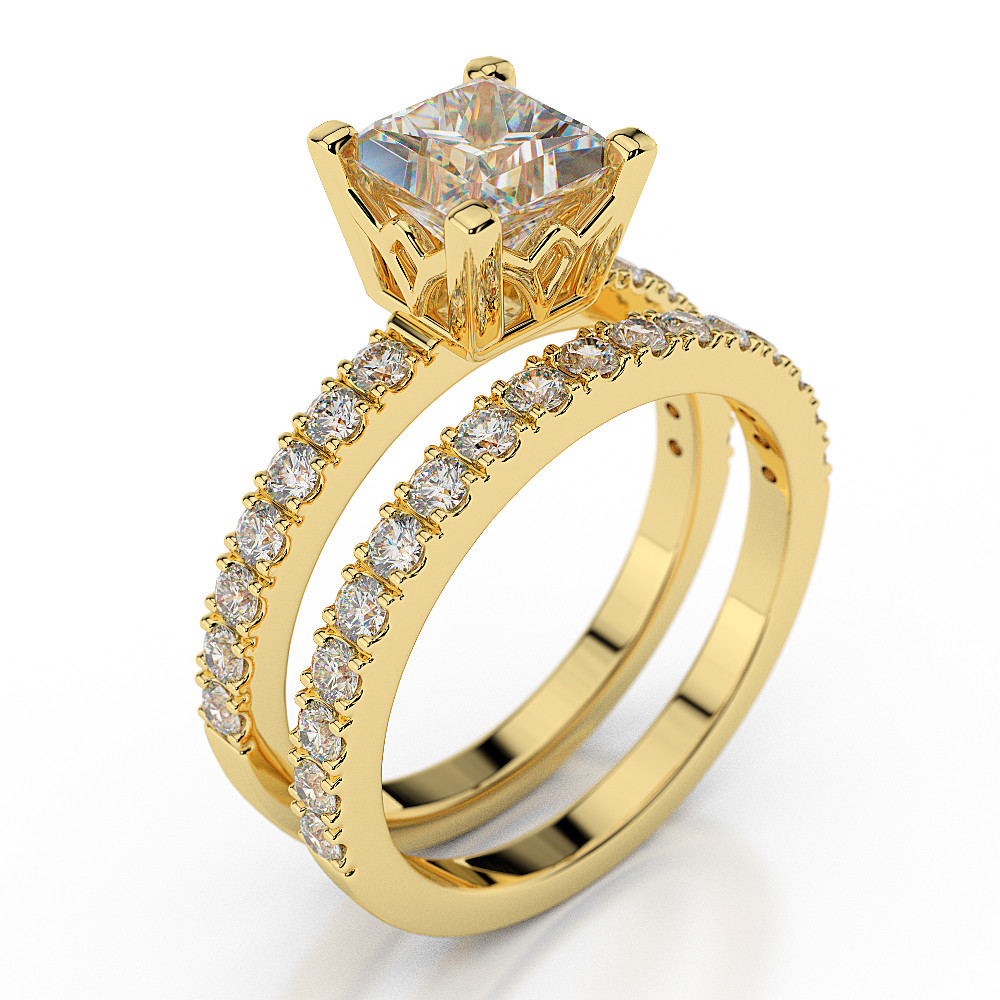 Gold Wedding Ring Sets
 2 CT Princess Diamond Engagement Ring Set D SI1 14K White