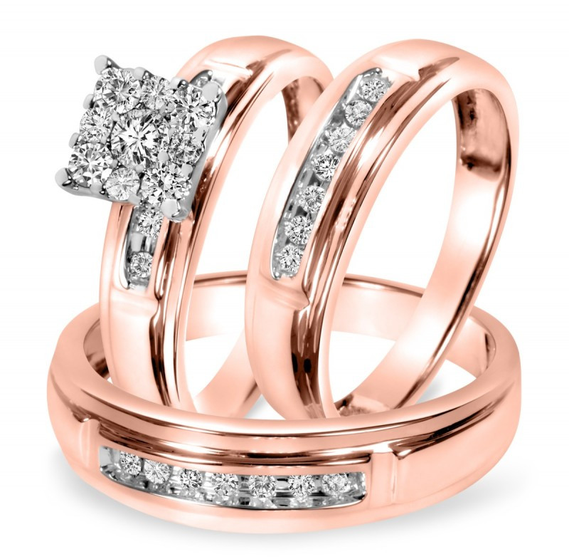 Gold Wedding Ring Sets
 1 2 CT T W Diamond Trio Matching Wedding Ring Set 10K