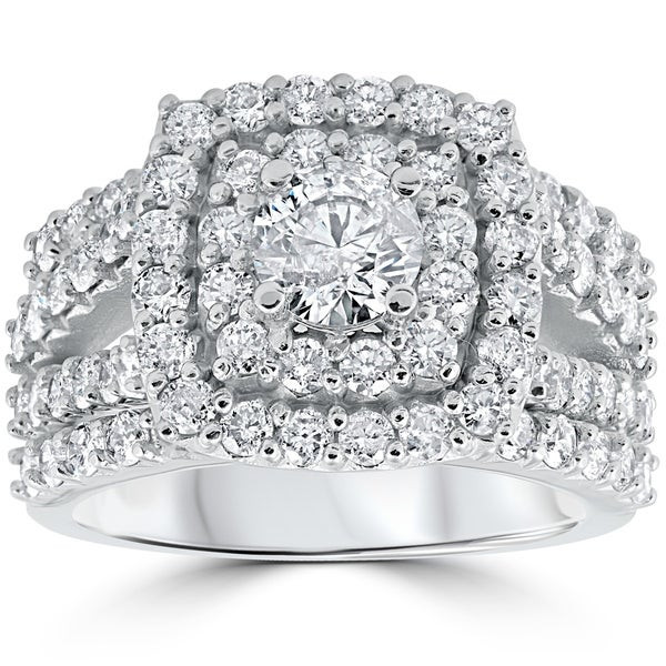 Gold Wedding Ring Sets
 Shop 10k White Gold 3 ct TDW Cushion Halo Round Diamond
