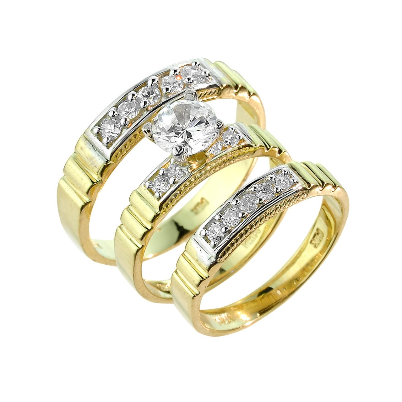Gold Wedding Ring Sets
 Gold CZ Wedding Ring Set 3 Piece