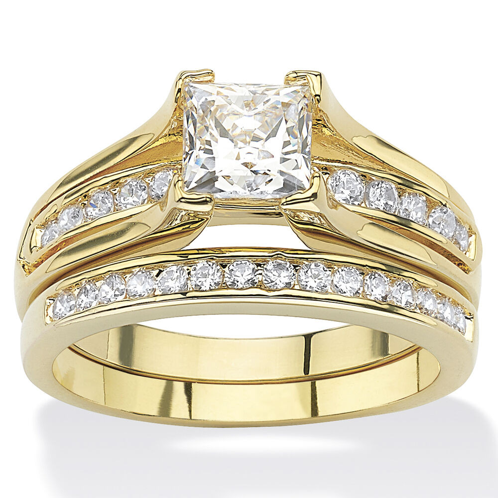 Gold Wedding Ring Sets
 Women’s 14K GOLD Plated Princess Cut CZ Wedding Engagement