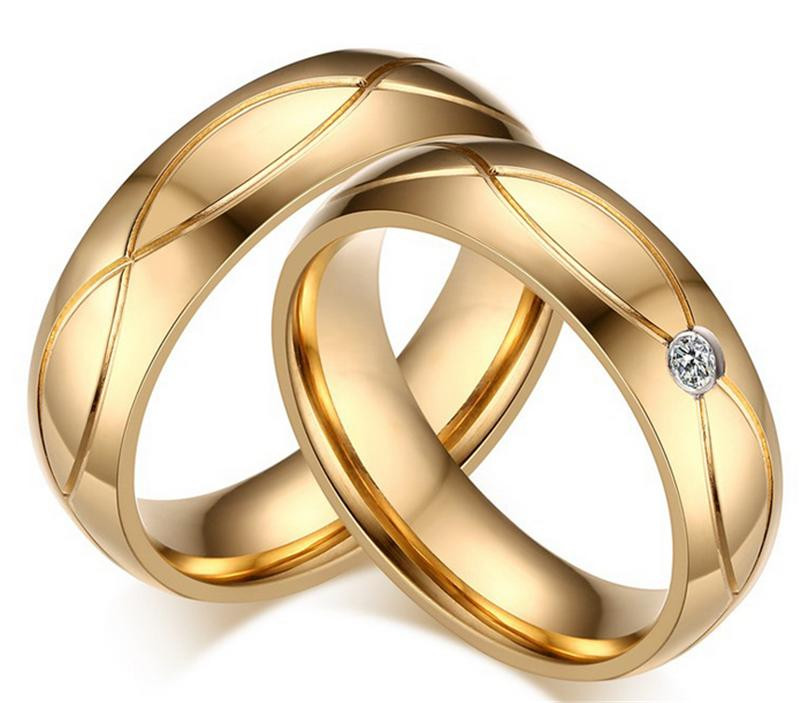 Gold Wedding Rings
 High Quality Couple Rings for Women Men Cubic Zirconia