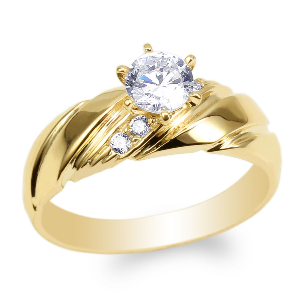 Gold Wedding Rings
 Womens 10K Yellow Gold Round CZ Luxury Engagement Wedding