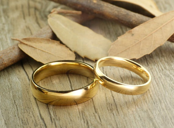Gold Wedding Rings
 Handmade Gold Dome Plain Matching Wedding Bands Couple Rings