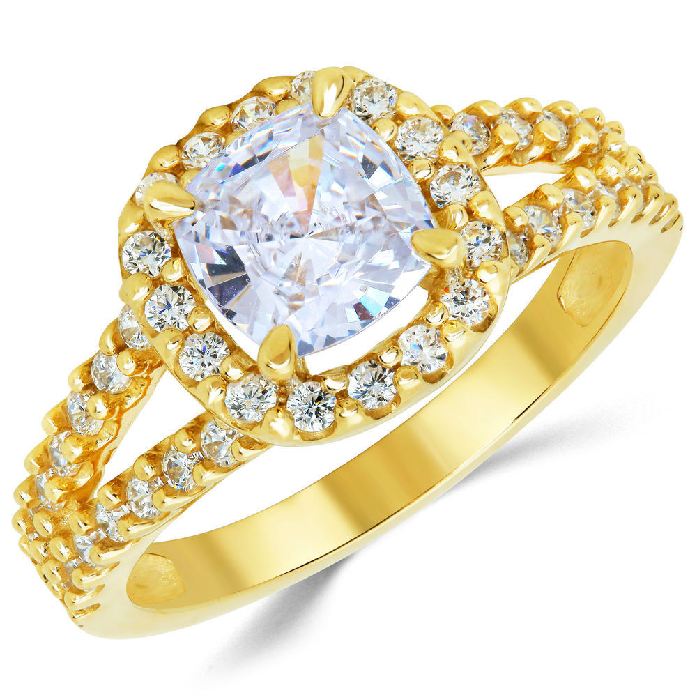 Gold Wedding Rings
 14K Solid Yellow Gold CZ Cubic Zirconia Solitaire