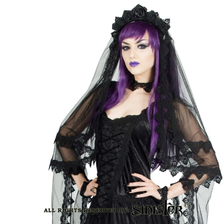 Gothic Wedding Veils
 Sinister Gothic Black Layered Venetian Lace Rose Crown