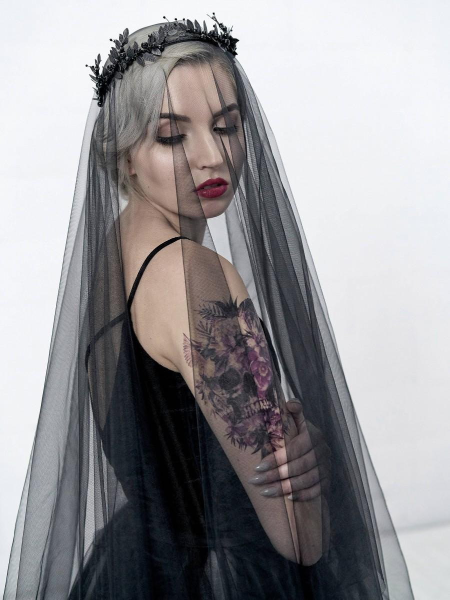 Gothic Wedding Veils
 Black Bridal Veil Circle Drop Veil Alternative Bridal