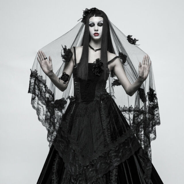 Gothic Wedding Veils
 Punk Rave Gothic Wedding Veil Black Rose Lace Steampunk