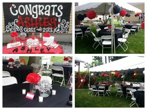 Graduation Party Cookout Ideas
 Red black theme pom pom Outdoor party