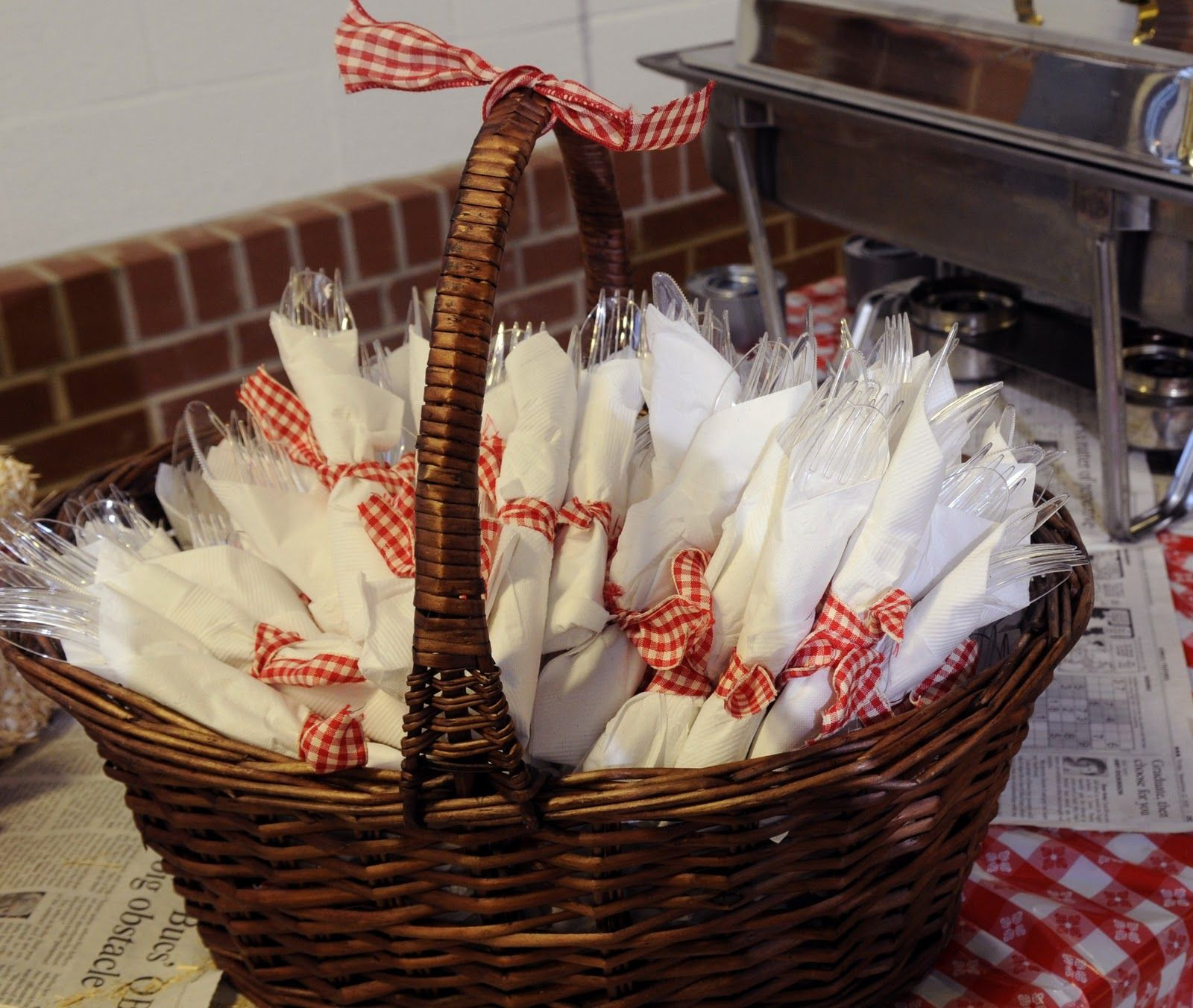 Graduation Party Cookout Ideas
 Napkins tied with red and white gingham ribbon for BBQ or