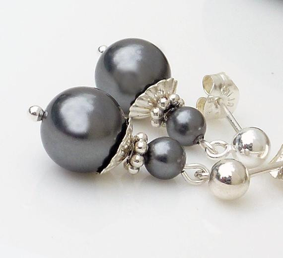 Gray Pearl Earrings
 Gray pearl earrings gray bridesmaid jewelry grey bridesmaid