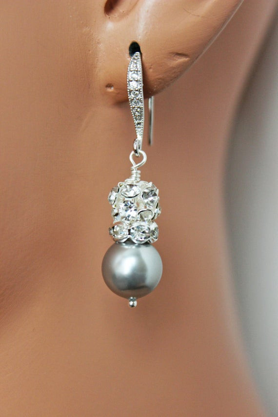Gray Pearl Earrings
 Light Gray Pearl Drop Wedding Earrings Pearl Bridal Earrings