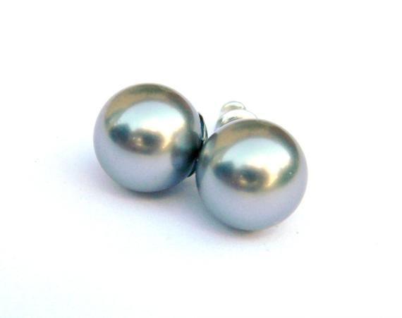 Gray Pearl Earrings
 Gray Pearl Earrings 10mm Pewter Grey Round by