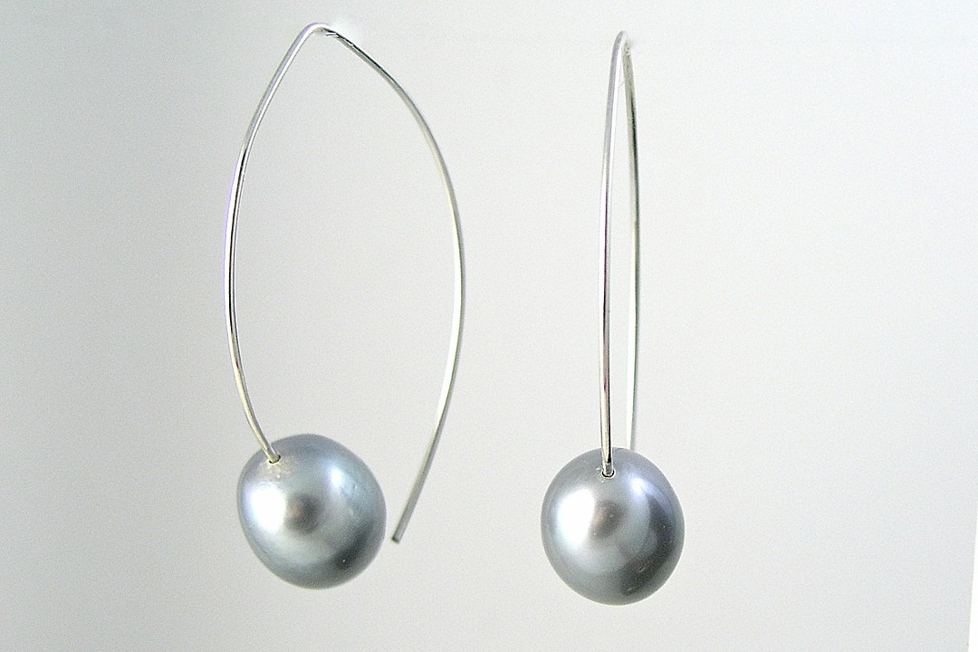 Gray Pearl Earrings
 Silver Grey Pearl Hoop Earrings Claudia Endler Designs