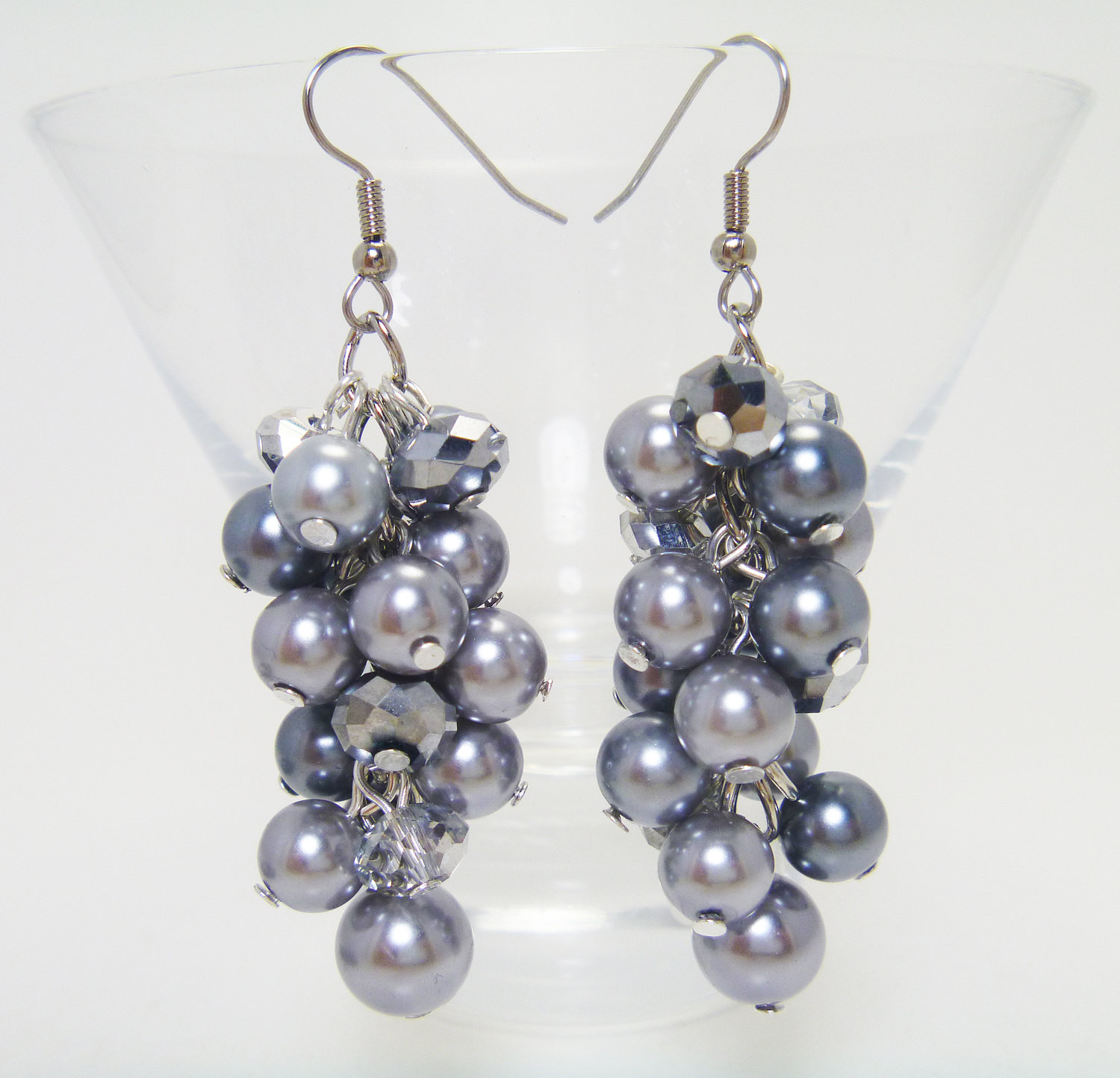 Gray Pearl Earrings
 Gray Pewter Cluster Earrings Pearl Cluster Earrings Pearl