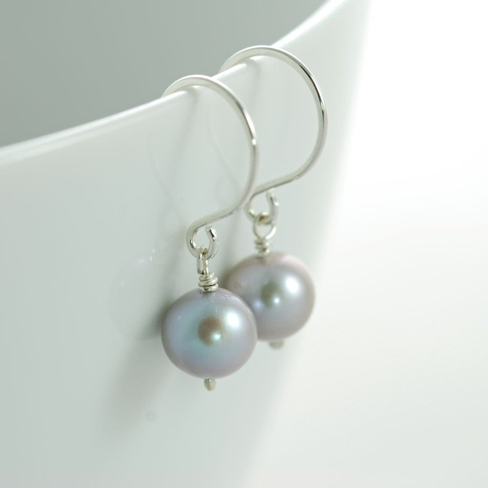 Gray Pearl Earrings
 Gray Pearl Earrings Sterling Silver Dangle Handmade aubepine