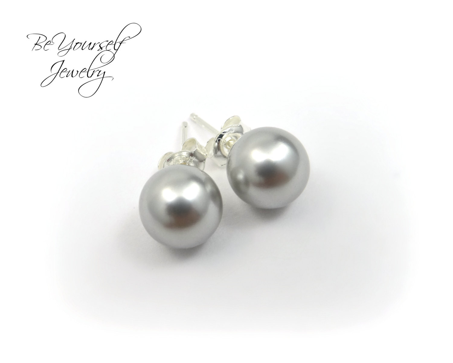 Gray Pearl Earrings
 Light Grey Pearl Stud Earrings Swarovski Pearls Sterling