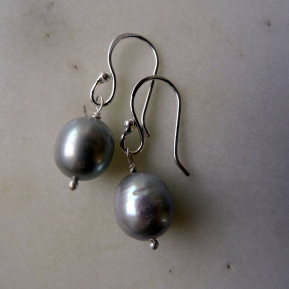 Gray Pearl Earrings
 Grey pearl drop earrings grey pearl drops by CalicoRoseStudio