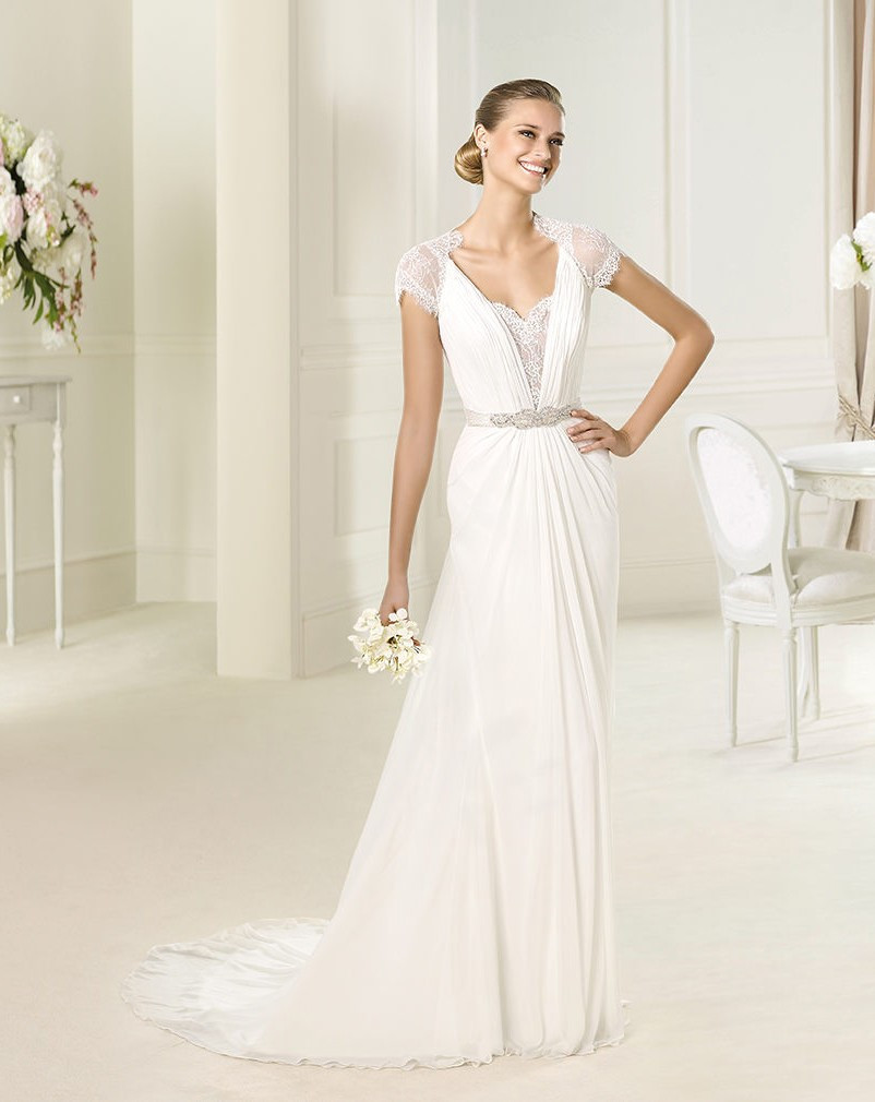 Grecian Wedding Dresses
 Grecian Style Chiffon Wedding Dress Lace Cap Sleeve Size6